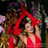 Guantes Rojos de Satén Navideños Largos 55CM Celebridad Fiesta Banquete Ballet Danza Latina Performance Foto Retro Femenino