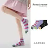 Calcetines Originales Renacentistas para Mujer Verano Patrón Geométrico Calcetines Cortos Finos Transpirables a Rayas Corte Bajo Calcetines de Barco para Mujer