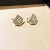 Pendientes de Botón para Oreja Cuadrados Geométricos de Plata s925 con Perlas Incrustadas de Diamantes Estilo Retro Coreano Francés Moda Versátiles Estilo Socialité para Mujeres