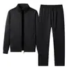Traje Deportivo Casual para Hombre, Cárdigan, Chaqueta de Cuello Alto, Conjunto de Dos Piezas a la Moda, Forro Polar, Engrosado, Cálido, para Padres de Mediana Edad y Mayores