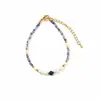 Diseño Original Piedra Azul Veteada Perla de Agua Dulce Collar Exquisito Fresco Juvenil Cadena para Clavícula Apilable para Viajes Cotidianos Mujeres Nicho