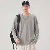 Camiseta masculina de manga longa Anyang, corte relaxed, nova coleção outono 2026, top com gola redonda, camiseta moderna, segunda pele