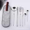 Acero Inoxidable 304 Vajilla Perla Oriental Delgada Portátil Traje Hogareño Estilo Occidental Cuchillo y Tenedor para Bistec Cuchara de Postre