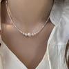 Colar de pérolas com laço que não desbota, corrente de suéter de outono feminino, joia de corrente de clavícula com contas de alto sentido, atacado