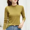 Camiseta interior de manga larga para mujer, cuello alto medio con forro polar de otoño e invierno, modal, color liso, elegante, versátil, terciopelo fino