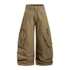 Pantalones Cargo Multibolsillos Retro Americanos OREETA Unisex Modernos Holgados de Pierna Ancha Leñador Casual