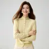 Cardigan Baicai Veludo Cashmere Outono/Inverno Novo com Borda Enrolada, Tricô Confortável Macio Relaxado de Manga Longa, Suéter de Gola Alta