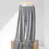 Calças Esportivas Casuais Masculinas de Verão Finas com Cordão e Cintura Elástica Calças Largas de Perna Larga Elásticas Confortáveis Calças Longas Calças Brancas Masculinas