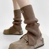 Calcetines de lana para otoño e invierno, calcetines holgados para mujer, con diseño de abertura, calentadores de piernas ligeramente acampanados, etiqueta de tela, calcetines de tubo largos, estilo coreano, calcetines simples y versátiles para mujer