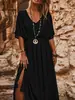 Ebay Comercio Exterior Transfronterizo Europeo y Americano Primavera y Verano Vestido de Manga Murciélago Moda y Elegancia Manga Tres Cuartos Cintura Elástica Vestido Largo