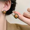 Aretes Cuadrados Retro de Color Contrastante Estilo Coreano Nicho Moda Aretes Elegantes de Alta Gama Goteo de Aceite Joyería de Oreja Simple y Única