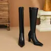 Botas Martin de tacón ultra alto con punta fina, de cross-border, para otoño e invierno, con suela de goma, antideslizantes, talla grande, de caña alta para mujer, con cremallera lateral, color sólido, versátiles, de goma