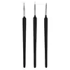 Conjunto de 3 Canetas de Traço Fino para Pintar Flores e Padrões, Cabo Preto em Formato de Diamante, Ferramentas de Contorno e Escultura para Nail Art