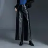 Moda Outono 2026 Elegante e Fashion Calça de Couro PU Wide-Leg para Mulheres, Cintura Alta, Solta, Emagrecimento, Caimento Fluido, Calça Casual Versátil