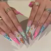 WM-446 Uñas Postizas Largas Puntiagudas Sexy Estampado de Leopardo, Estilo Francés con Flores, Uñas Portátiles de 24 Piezas al por Mayor