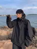 Jaqueta Guerreiro Preto Masculina e Feminina Outono Marca Tendência Jaqueta Casual Solta para Exterior À Prova de Vento e Impermeável Jaqueta de Trabalho para Montanhismo