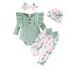 Amazon Europa y América Traje casual de primavera y otoño para niña Pantalones con lazo para bebé Sombrero y tocado Juego de cuatro piezas