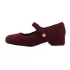 Zapatos Mary Jane Rojos de Gamuza para Mujer, Estilo Retro Nuevo Primavera, Tacón Grueso Cómodo, Boca Baja, Correa Única