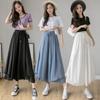 Pantalones de pierna ancha de chifón para estudiante, pantalones de estilo coreano para mujer, holgados, adelgazantes, holgados, negros, de cintura alta, de pierna ancha, pantalones hasta el tobillo para mujer