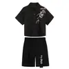 Conjunto de Camisa de Manga Curta com Estampa de Folha de Bambu Estilo Chinês Novo de Verão para Meninos, Lindo Conjunto de Duas Peças de Vestido Estilo Chinês Novo