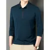 Otoño 2026 Nuevo Estilo Camisa Polo de Manga Larga para Hombres de Mediana Edad Casual Cuello Solapa Color Sólido Top Holgado