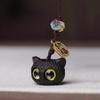 Madera de Sándalo Negro Martillada Gato Móvil Cadena Colgante Gato Llavero para Coche Lindo Gatito Accesorios para Bolso de Mujer Regalo