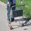 Assento de roda de aço inoxidável Andador para idosos dobrável com cinto de roda tecido ajuda Andador roda dupla dobrável
