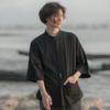 Estilo chinês linho Zhongshan camisa masculina de sete pontos manga tang casaco estilo chinês algodão e linho casual camisa fina verão juventude na moda