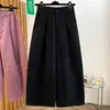 Calças Casuais Versáteis de Cintura Alta para Mulheres Plus Size, Outono de 2026, Emagrecimento e Cobertura do Quadril, Calças Cropped de Perna Reta Larga e Curva