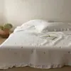 Colcha Coreana Lavada com Areia Bordado Floral Elegante Fio 60 Dupla Face 100% Algodão Acolchoada com Enchimento Capa para Kang de Tatami Conjunto de Três Peças