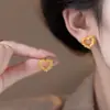 Pendientes Metálicos Retro Estilo Hong Kong para Mujer, Aguja de Plata S925, Pendientes de Botón de Alto Temperamento, Pendientes de Diseño Nicho Aprobados