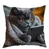 Funda de almohada para uso diario, gato gordo jugando con el teléfono, superventas, para Amazon Temu, transfronterizo, oficina, dormitorio, sofá