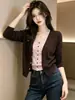 Suéter de punto largo de manga larga tipo cárdigan falso de dos piezas, diseño único, abrigo suéter delgado de cuello en V para mujer, atuendo de otoño