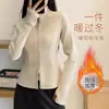 Chamarra de Yoga Otoño Invierno Polar Delgado Cálido Cuello Alto Cremallera Superior Adelgazante Muestra Delgadez Ropa para Correr Fitness Agujero para Pulgar Manga Larga