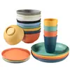 Conjunto de 16 Peças, Conjunto de 32 Peças Conjunto de Louças de Mesa de Plástico de Palha de Trigo para Cozinha, Tigelas, Pratos e Copos Inquebráveis, Adequado para Residências de Apartamento