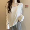Camiseta Manga Longa Gola U Plus Size, Nova Moda Feminina Outono 2024, Camisa Base Versátil Colorida Soltinha