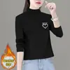 2025 Base de terciopelo alemán para mujer Ropa interior Otoño e Invierno Cuello semi-alto Forro polar Elegante Camiseta de manga larga Top para mujer Tendencia Ins