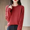 Estilo Nuevo Primavera 2026 Algodón Puro Cuello Redondo Tejido de Punto Manga Larga Color Sólido Holgado Jersey Estilo Coreano Camiseta Base para Mujer