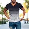 2026 Amazon Wish Comércio Exterior Verão Roupas Masculinas 3D Cor Gradiente Moda Estampa Camiseta Slim Fit Gola V Manga Curta