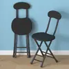 Silla Plegable Taburete Pequeño Uso en Casa Taburete Plegable Resistente Taburete Alto Taburete Sencillo con Respaldo Taburete Redondo Portátil