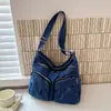 Bolso de Lona de Mezclilla Retro Japonés para Mujer Versátil Gran Capacidad Múltiples Bolsillos Bolso de Hombro Bolso para el Trabajo de Mujer Bolso para la Clase de Estudiante