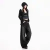 Jeans de pierna ancha para mujer transfronterizos, pantalones de graffiti vintage negros desgastados con salpicaduras de tinta, pantalones negros extralargos con graffiti