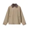 Jaqueta de Couro Patchwork Retrô Masculina Jie Zhan, nova coleção Outono/Inverno 2026, estilo de rua retrô americano, com zíper, com gola alta