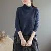 Fotos reales de suéteres de punto casuales de estilo coreano para mujer, con rayas horizontales, un corte holgado y un diseño versátil