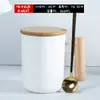 Caneca Cerâmica Ins com Cabo e Tampa de Madeira, Colher, Copo d'Água Artístico para Casal, Copo de Leite, Caneca de Café, Logo Personalizado, Uso Doméstico