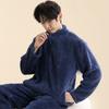 Pijama Masculino, Fleece de Coral Masculino, Espessado, Corte Solto para Adolescentes, Fleece de Algodão Confortável, Conjunto Quente para Casa com Zíper