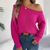 Suéter Femenino 2026 con Acabado de Lujo, Estilo Casual Europeo y Americano para Primavera y Otoño, Color Sólido, Calado, Hombros Descubiertos, Suéter de Punto de Manga Larga