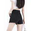 Shorts de Mezclilla Finos de Lunares para Mujer con Diseño Floral Estilo Ins Negro Sexy Cintura Alta Pierna Ancha Corte A Pantalones Cortos Ajustados Verano