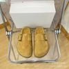 Zapatos Birkenstock de Cuero Genuino Retro Versátiles de Gama Alta con Cabeza de Lobo para Hombre y Mujer, Baotou de Medio Arrastre Cómodos, Zapatos Casuales Exteriores de Suela Gruesa