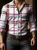 Camisa masculina de manga longa para comércio exterior transfronteiriço com estampa digital xadrez de bolinhas casual business com colarinho